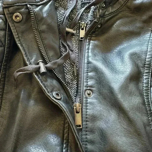 Mo-Ka Meriam Knit Hood Faux Leather Jacket Size Small - Picture 6 of 8